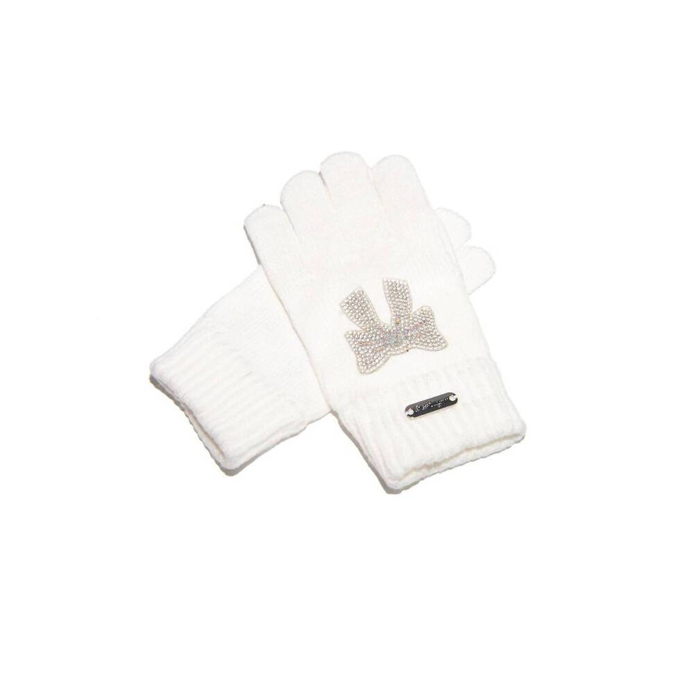 NEW BARI LYNN kid's crystal bow winter gloves in ivory